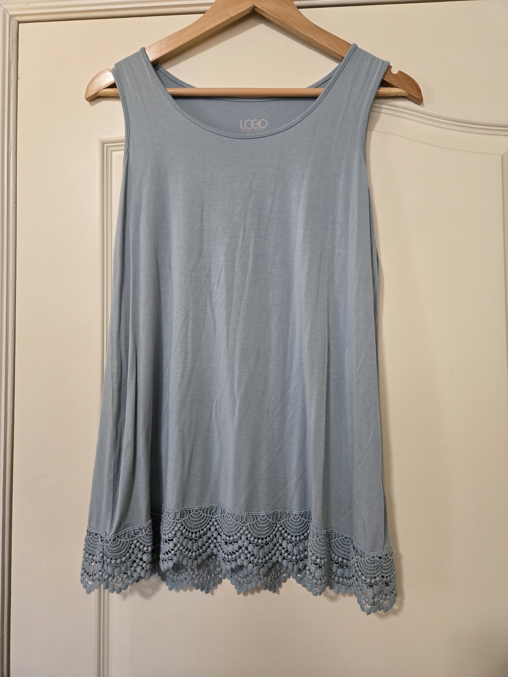 LOGO by Lori Goldstein Dusty Blue Crochet-Hem Tank Soft Cozy Layering